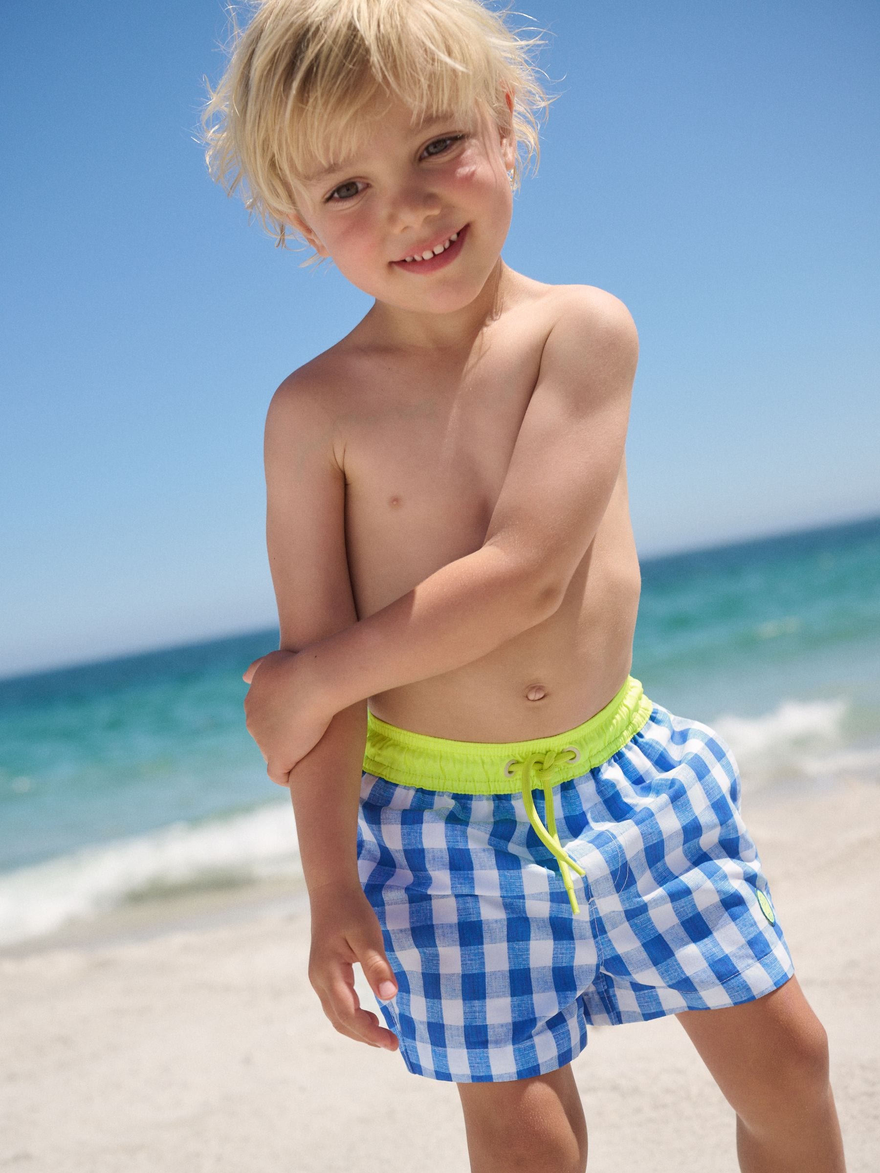 Blue Gingham Printed Swim Shorts (3mths-7yrs) image 2