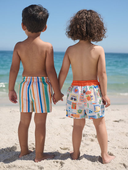 Orange/White Printed Swim Shorts 2 Pack (3mths-7yrs) image 3