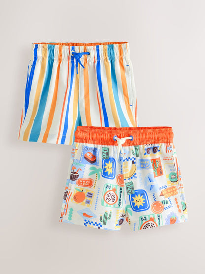 Orange/White Printed Swim Shorts 2 Pack (3mths-7yrs) image 5