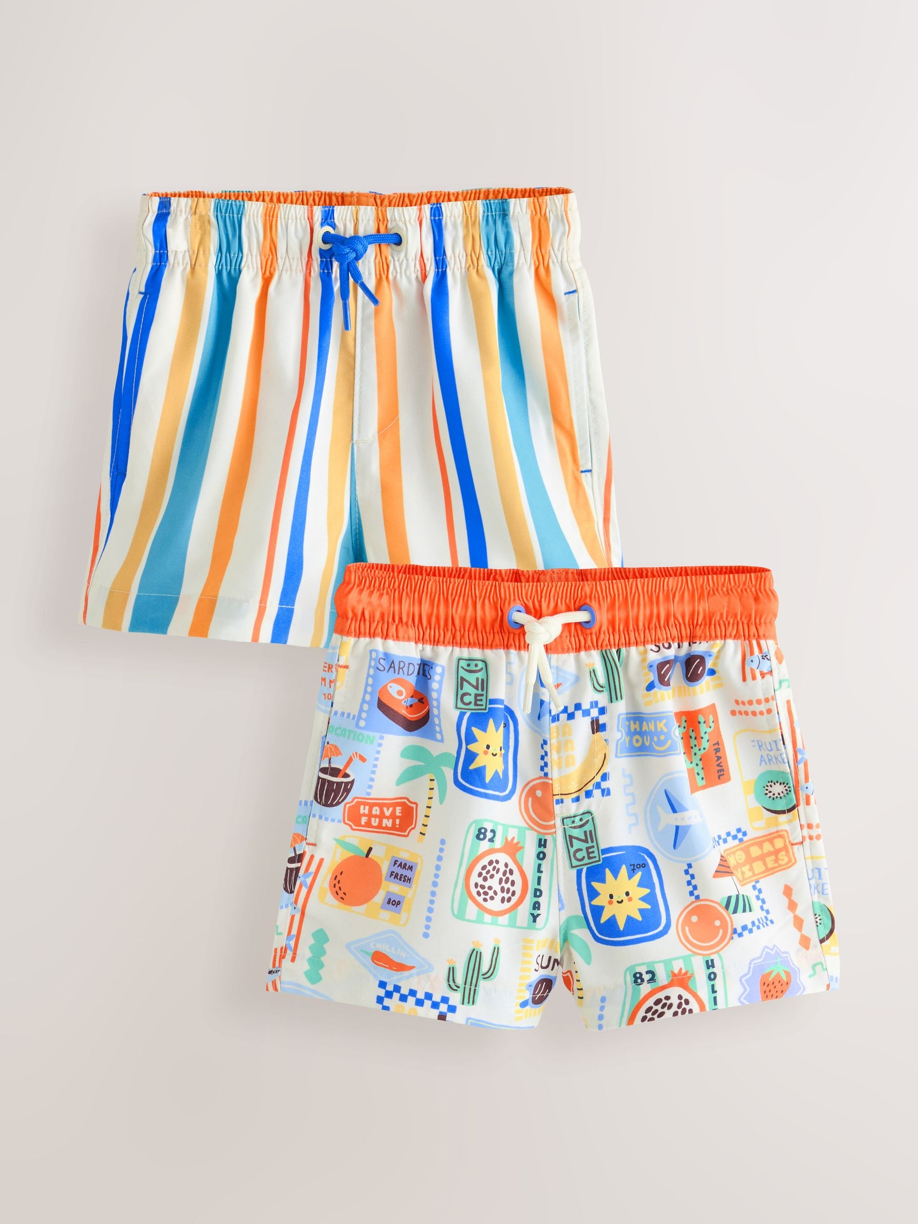 Orange/White Printed Swim Shorts 2 Pack (3mths-7yrs) image 5