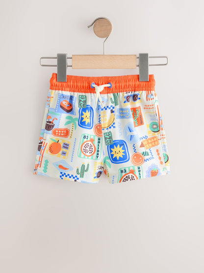 Orange/White Printed Swim Shorts 2 Pack (3mths-7yrs) image 6