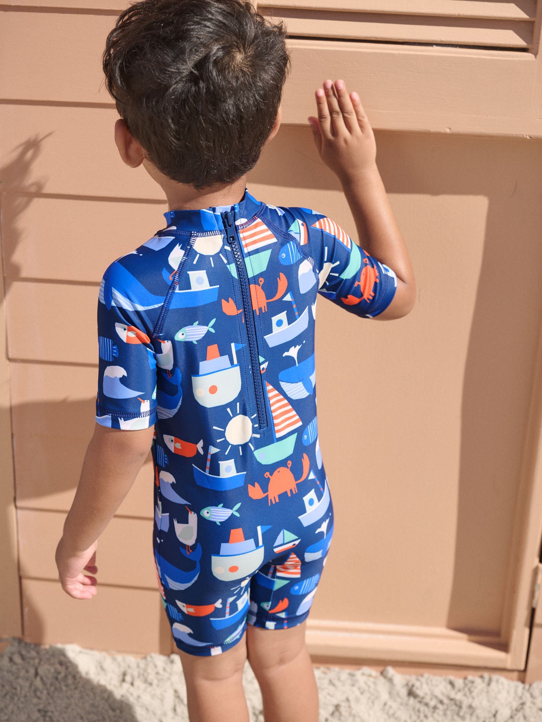 Navy Nautical Sunsafe All-In-One Swimsuit (3mths-7yrs) image 2