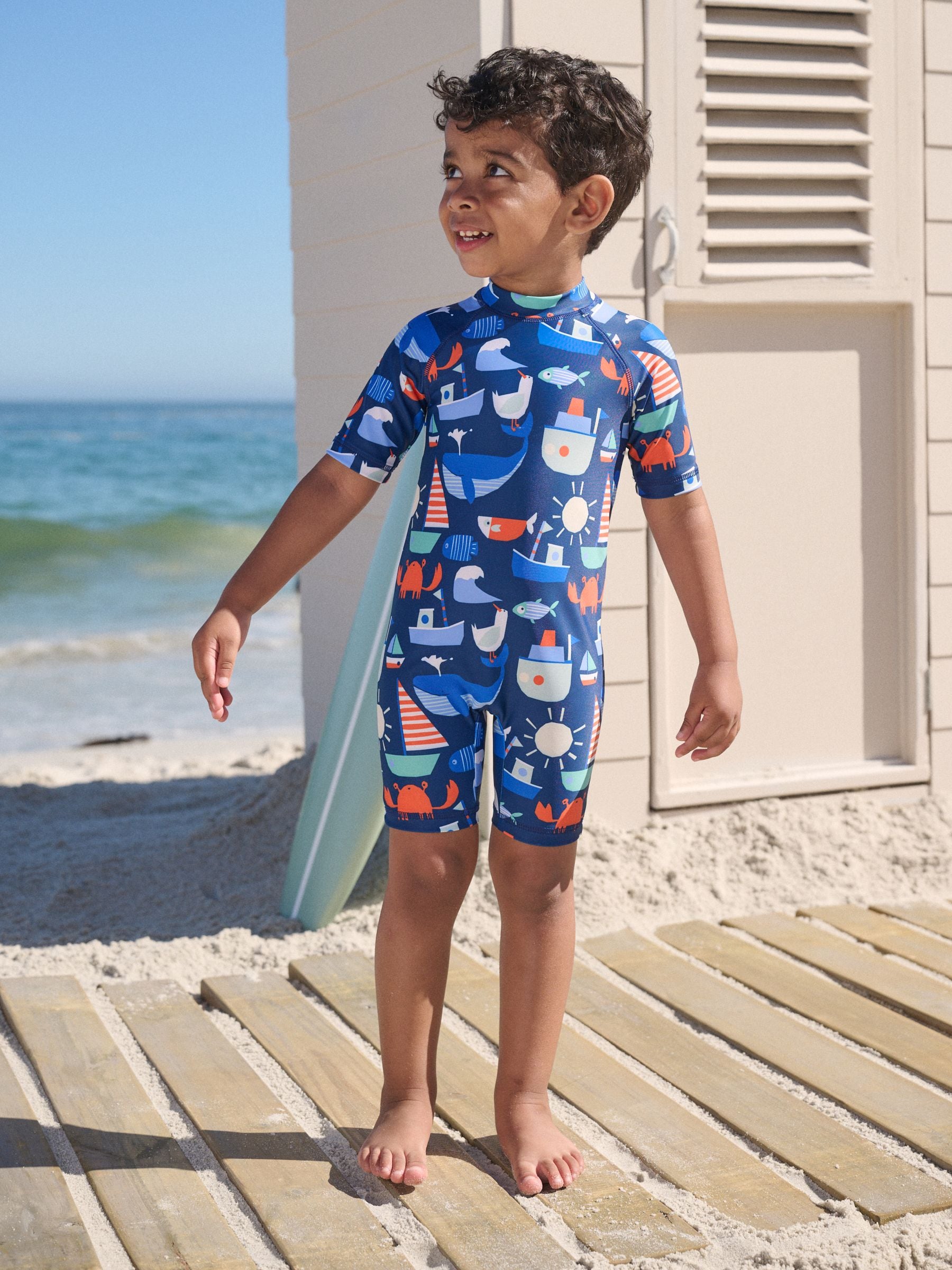 Navy Nautical Sunsafe All-In-One Swimsuit (3mths-7yrs) image 1