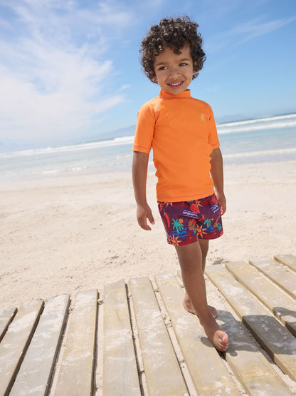 Orange Short Sleeve Sunsafe Rash Vest and Swim Shorts Set (3mths-7yrs) image 1
