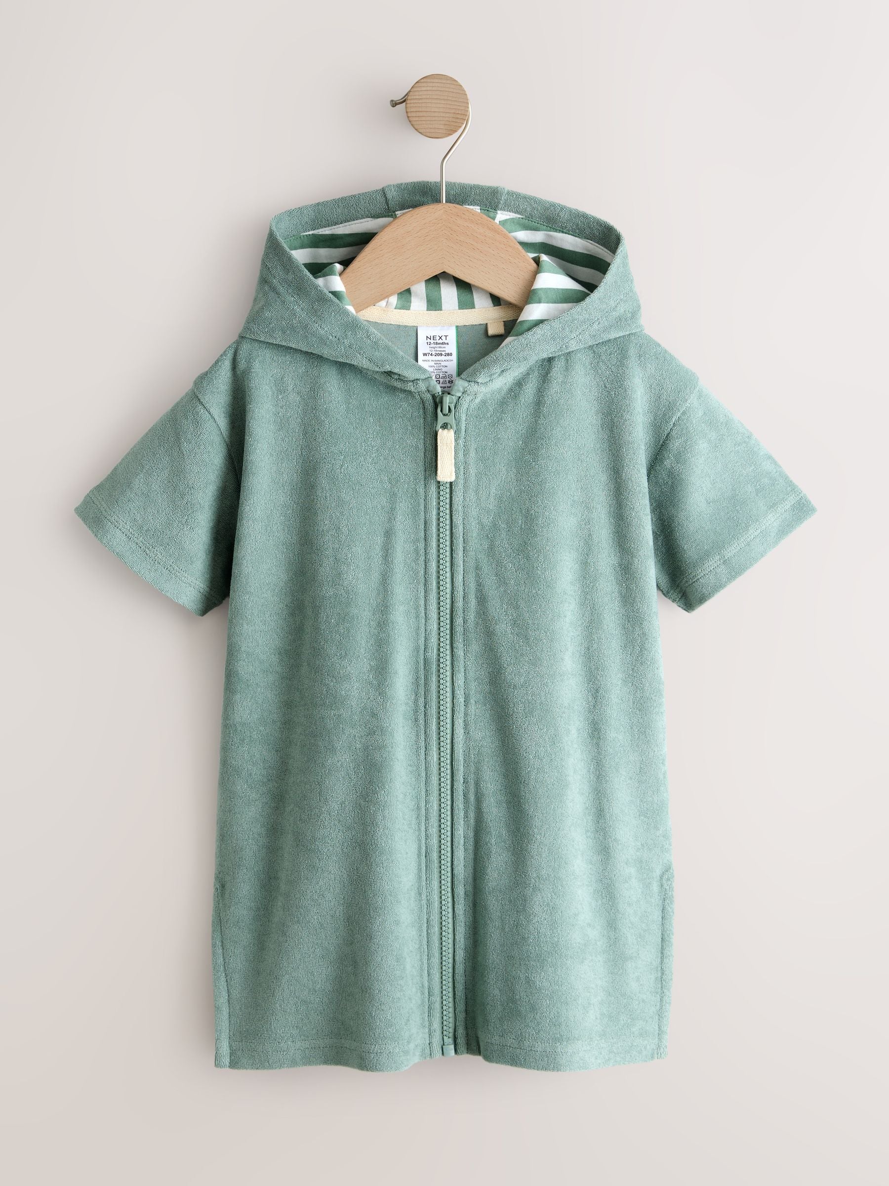 Sage Green Towelling Zip Through Cover-Up (3mths-7yrs) image 6