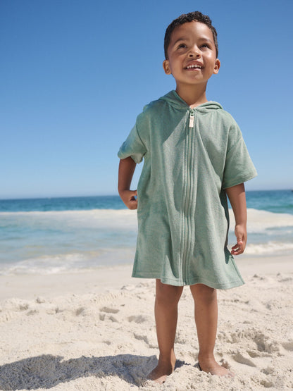 Sage Green Towelling Zip Through Cover-Up (3mths-7yrs) image 1