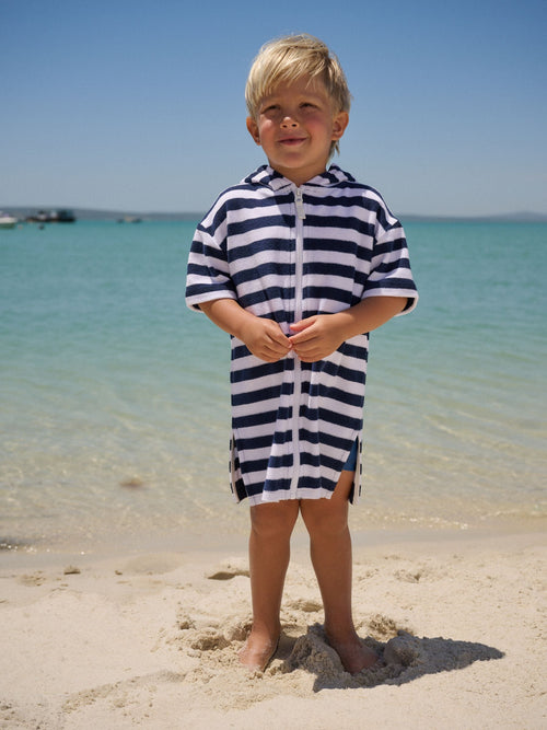 Navy Stripe Towelling Zip Through Cover-Up (3mths-7yrs) image 1