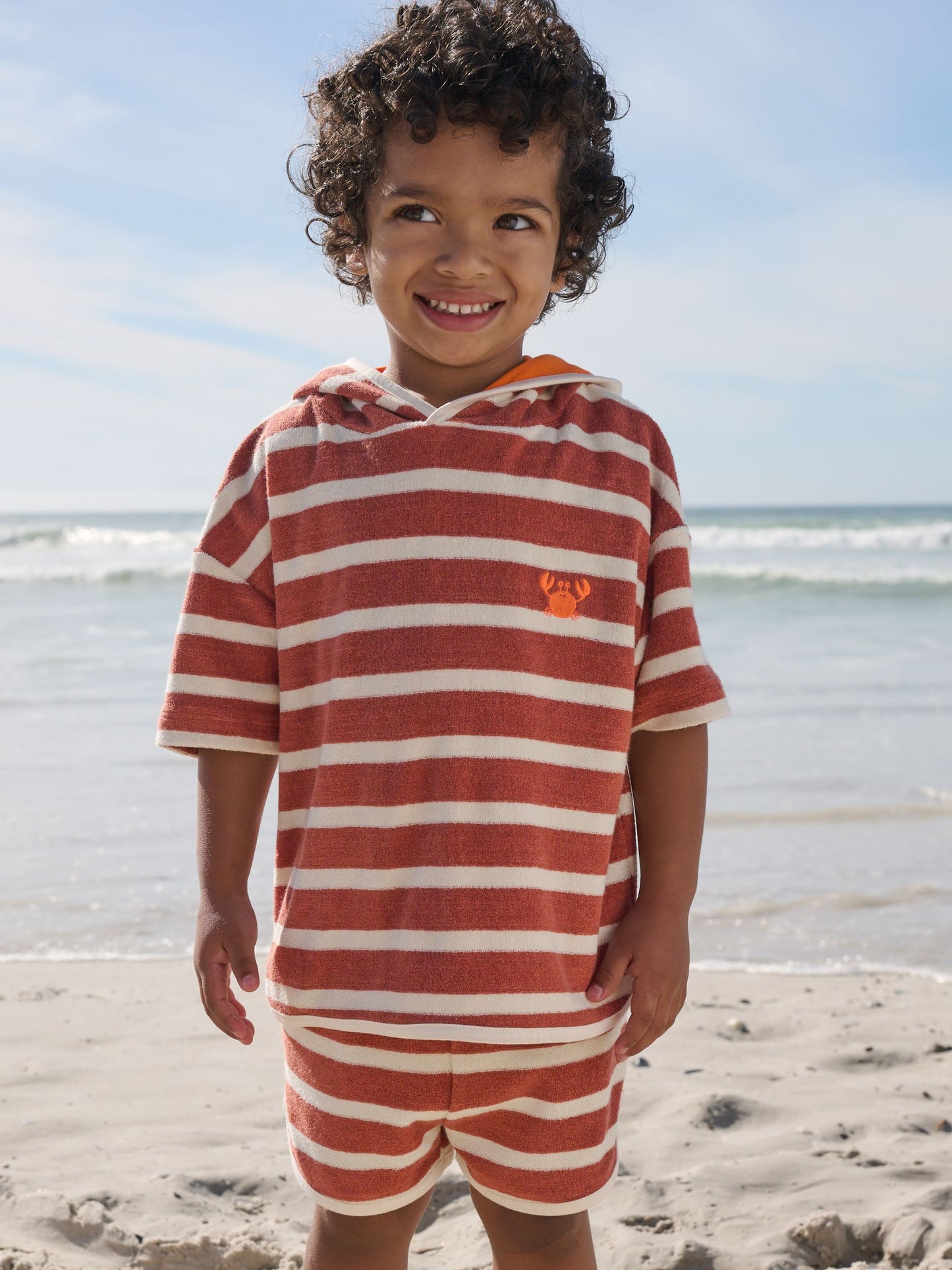 Rust Brown Stripe Towelling Top and Shorts Set (3mths-7yrs) image 3