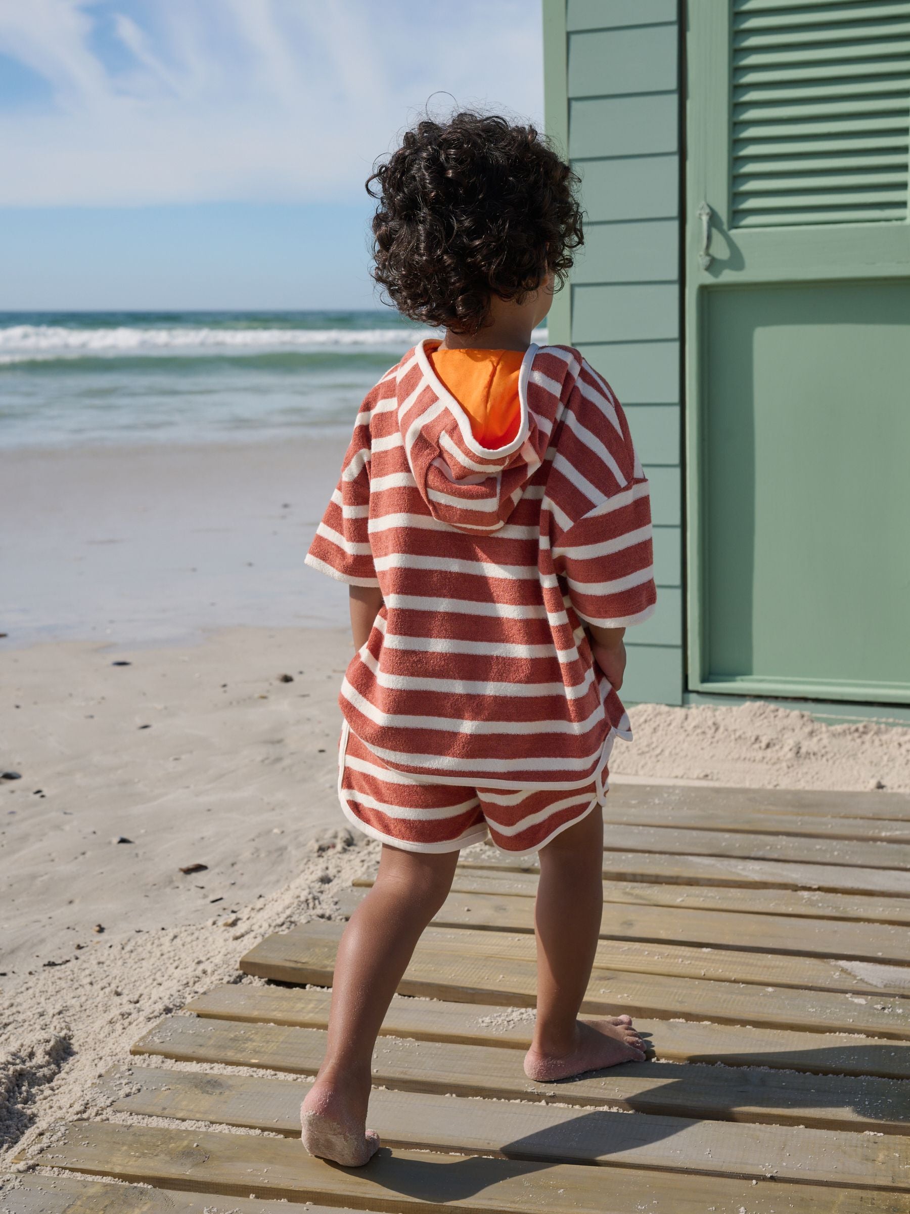Rust Brown Stripe Towelling Top and Shorts Set (3mths-7yrs) image 4