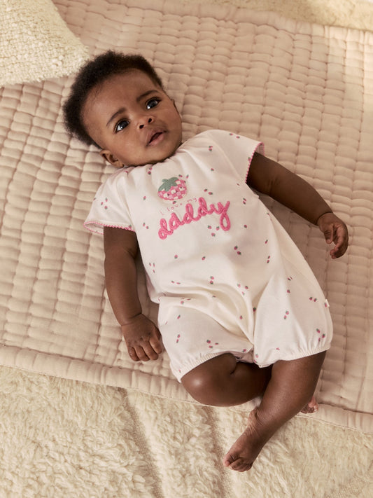 Ecru Fruit All Over Print I Love My Daddy Jersey Baby Romper image 1