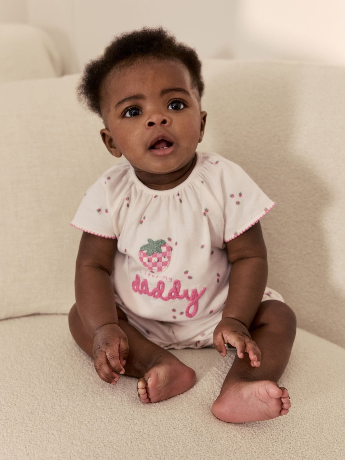 Ecru Fruit All Over Print I Love My Daddy Jersey Baby Romper image 3