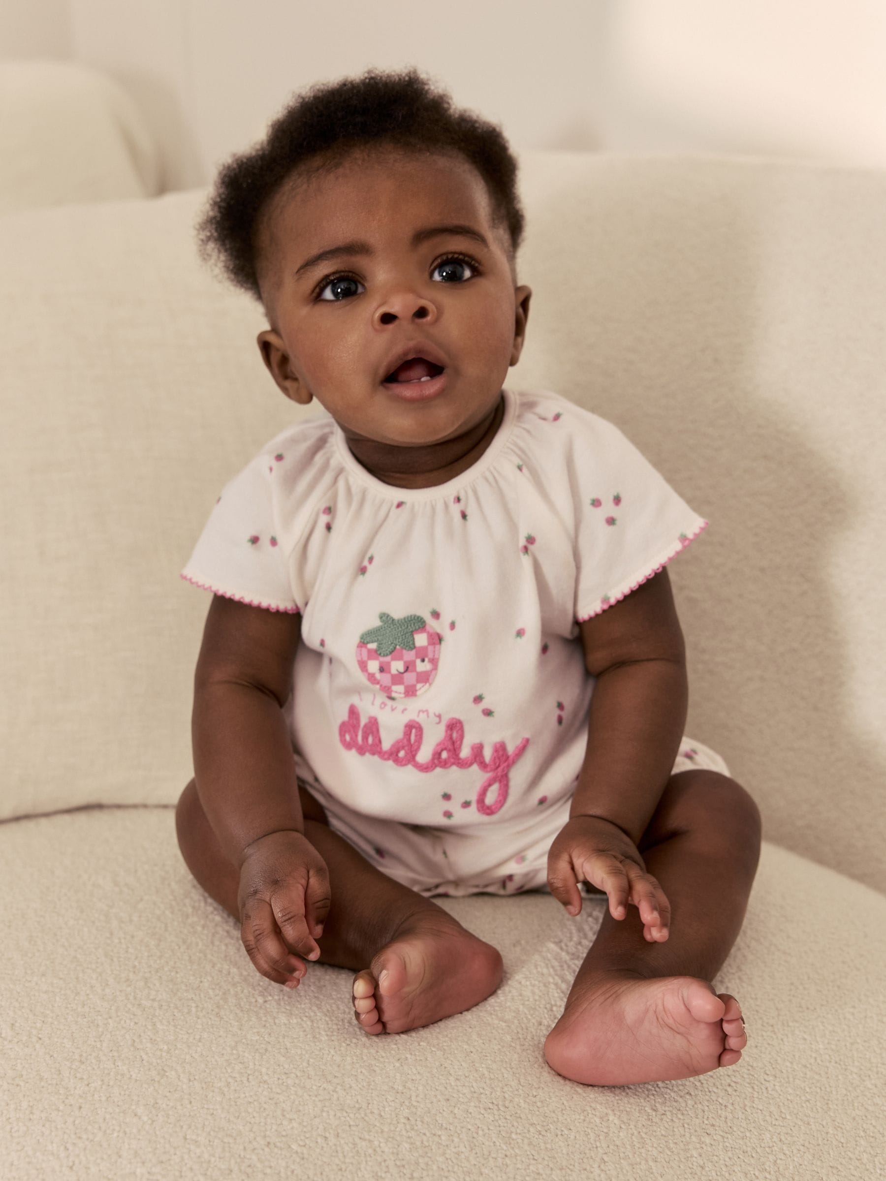 Ecru Fruit All Over Print I Love My Daddy Jersey Baby Romper image 3