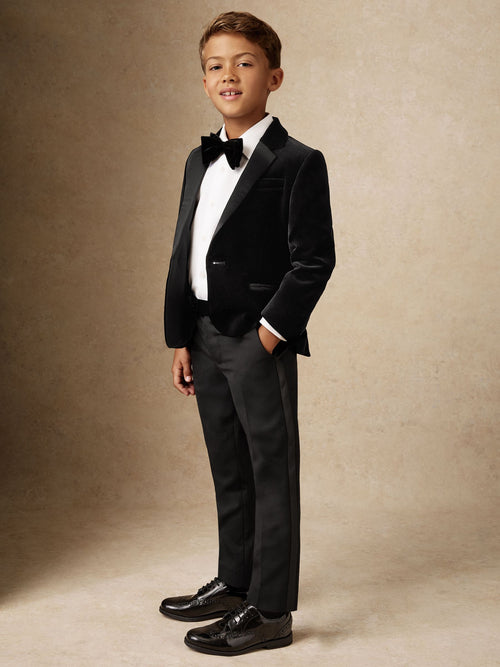 Reiss Black Ace 9-13 yrs Single-Breasted Velvet Tuxedo Blazer image 1