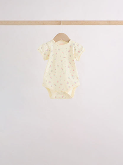 Pink/Yellow Short Sleeve Baby Bodysuits 5 Pack image 6