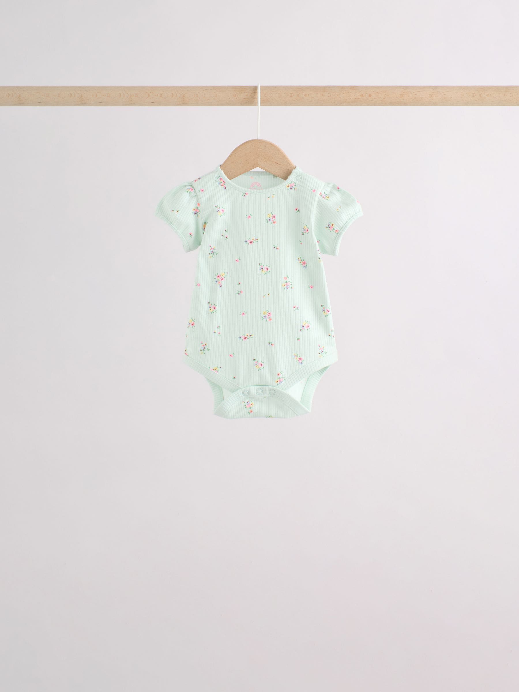 Pink/Yellow Short Sleeve Baby Bodysuits 5 Pack image 8