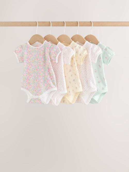 Pink/Yellow Short Sleeve Baby Bodysuits 5 Pack image 1