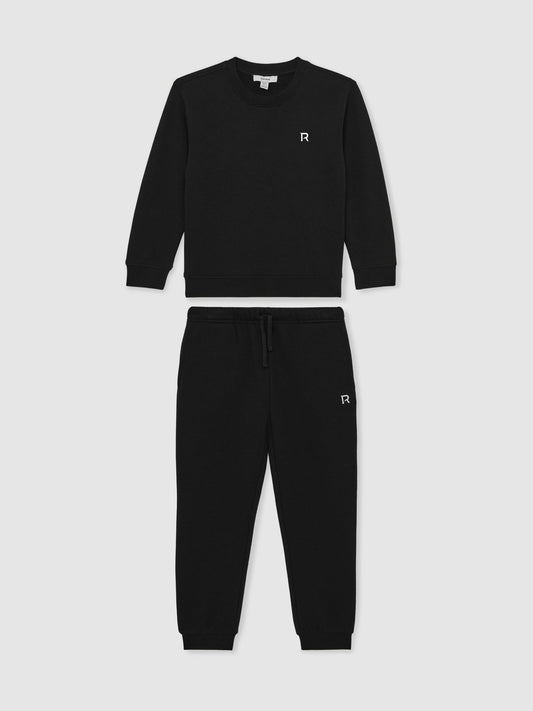 Reiss Black Avery 13-14 yrs Logo Sweatshirt and Joggers Set Cotton-Blend image 1