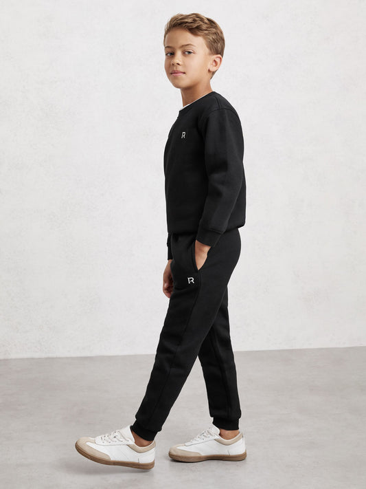 Reiss Black Avery 3-9 yrs Logo Sweatshirt and Joggers Set Cotton-Blend image 1