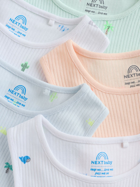 Green/Blue Vest Baby Bodysuits 5 Pack image 3