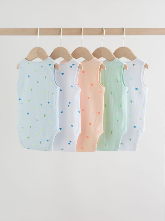 Dsiney Kidz - Green/Blue Vest Baby Bodysuits 5 Pack image 2
