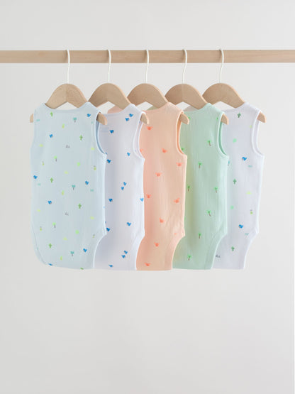 Green/Blue Vest Baby Bodysuits 5 Pack image 2
