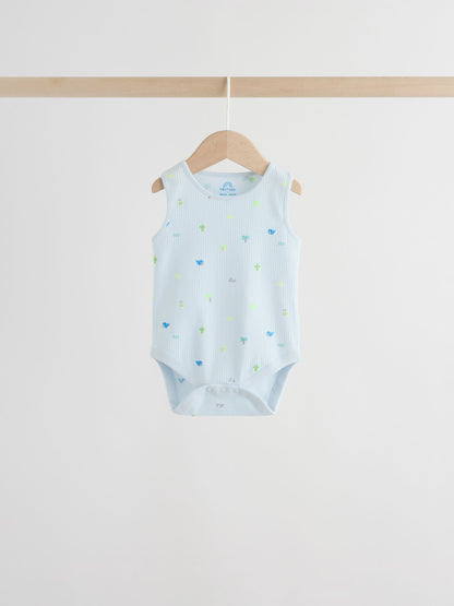 Green/Blue Vest Baby Bodysuits 5 Pack image 4