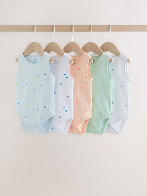 Green/Blue Vest Baby Bodysuits 5 Pack image 1
