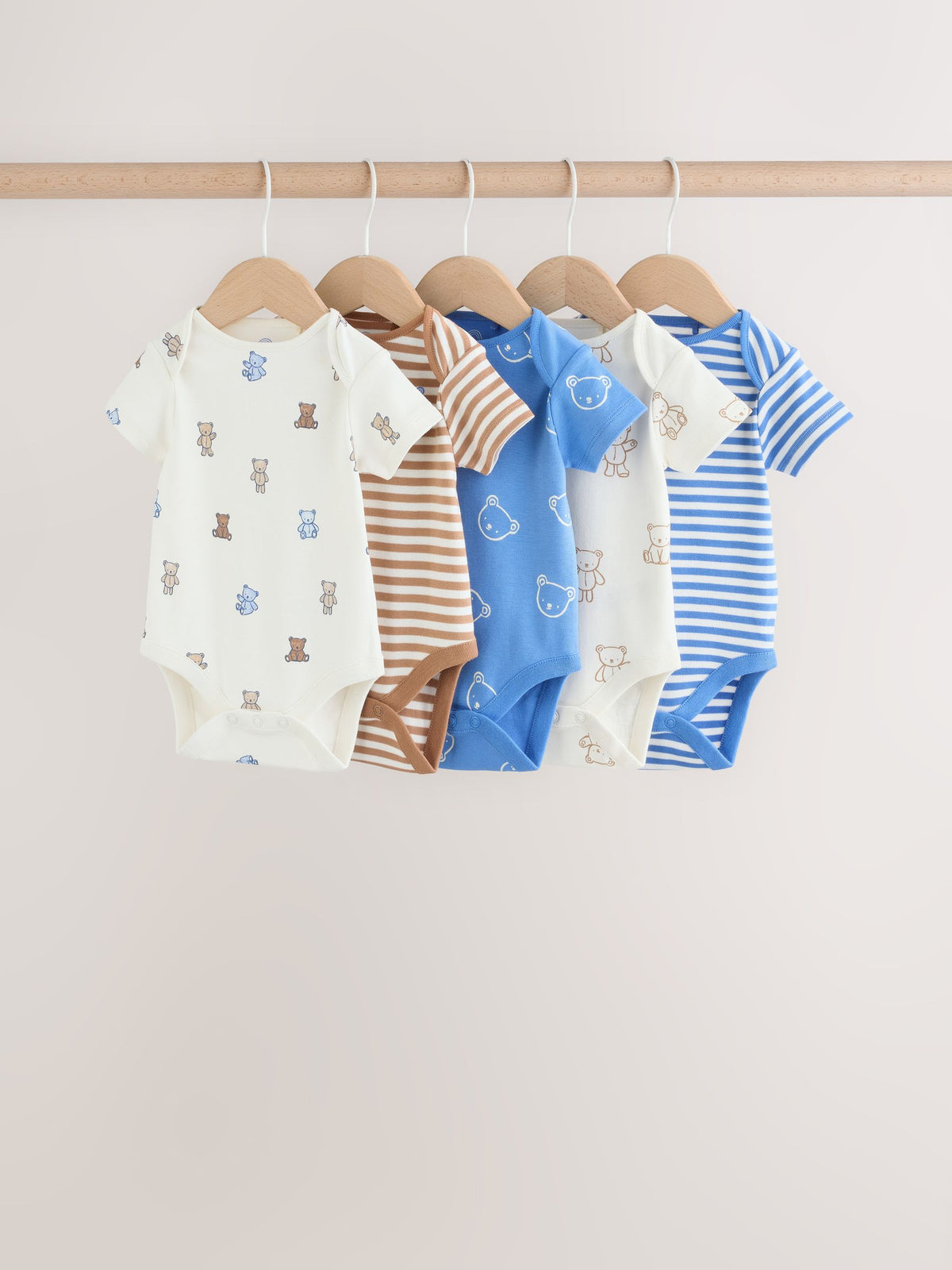 Dsiney Kidz - Blue/Ecru Bear Short Sleeve Baby Bodysuits 5 Pack image 1