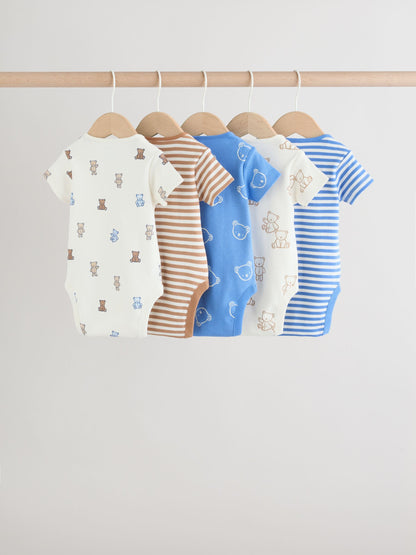 Dsiney Kidz - Blue/Ecru Bear Short Sleeve Baby Bodysuits 5 Pack image 2