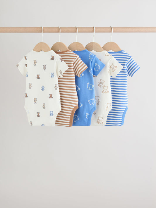 Dsiney Kidz - Blue/Ecru Bear Short Sleeve Baby Bodysuits 5 Pack image 2