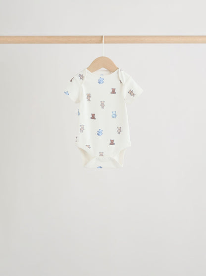 Dsiney Kidz - Blue/Ecru Bear Short Sleeve Baby Bodysuits 5 Pack image 3
