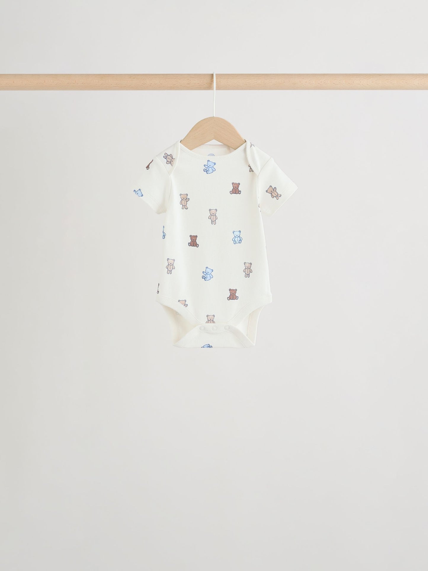 Blue/Ecru Bear Short Sleeve Baby Bodysuits 5 Pack image 3
