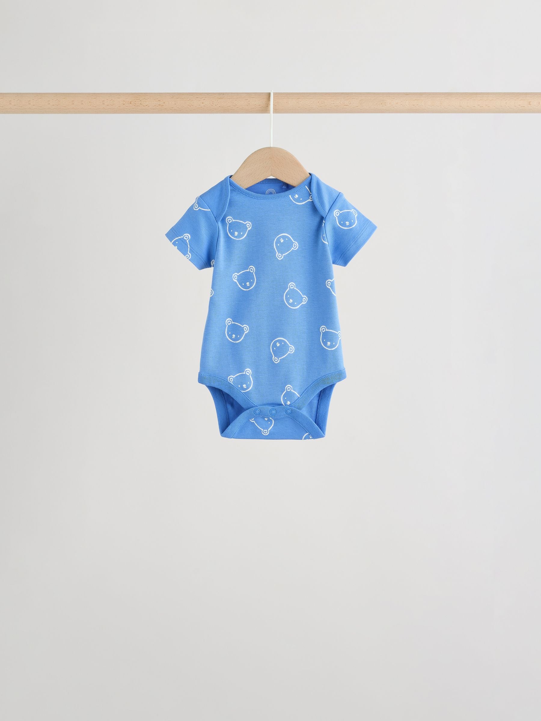 Blue/Ecru Bear Short Sleeve Baby Bodysuits 5 Pack image 6