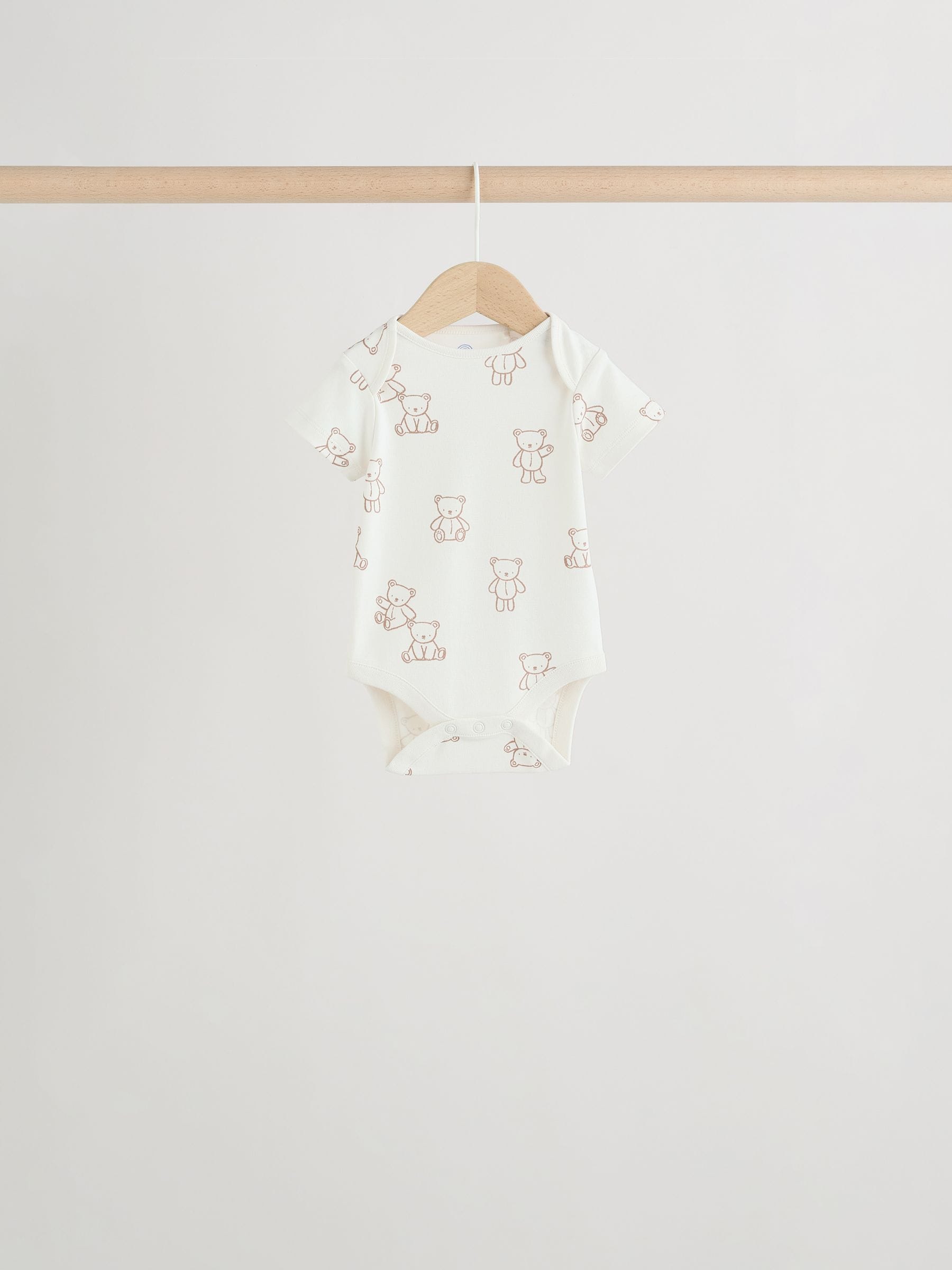 Blue/Ecru Bear Short Sleeve Baby Bodysuits 5 Pack image 7