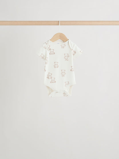 Blue/Ecru Bear Short Sleeve Baby Bodysuits 5 Pack image 7