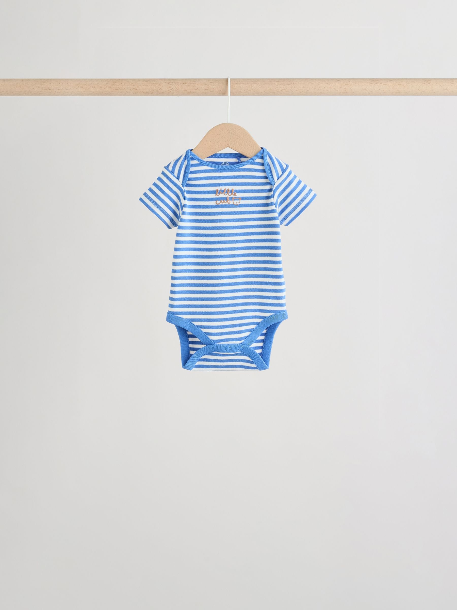 Blue/Ecru Bear Short Sleeve Baby Bodysuits 5 Pack image 8
