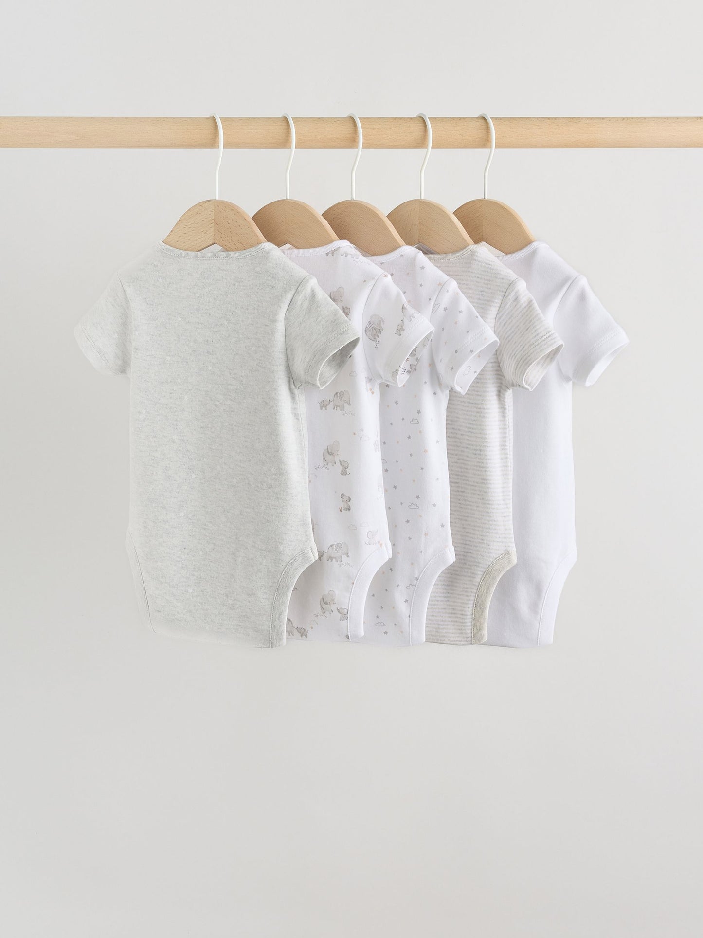 Grey Elephant Short Sleeve Baby Bodysuits 5 Pack image 2
