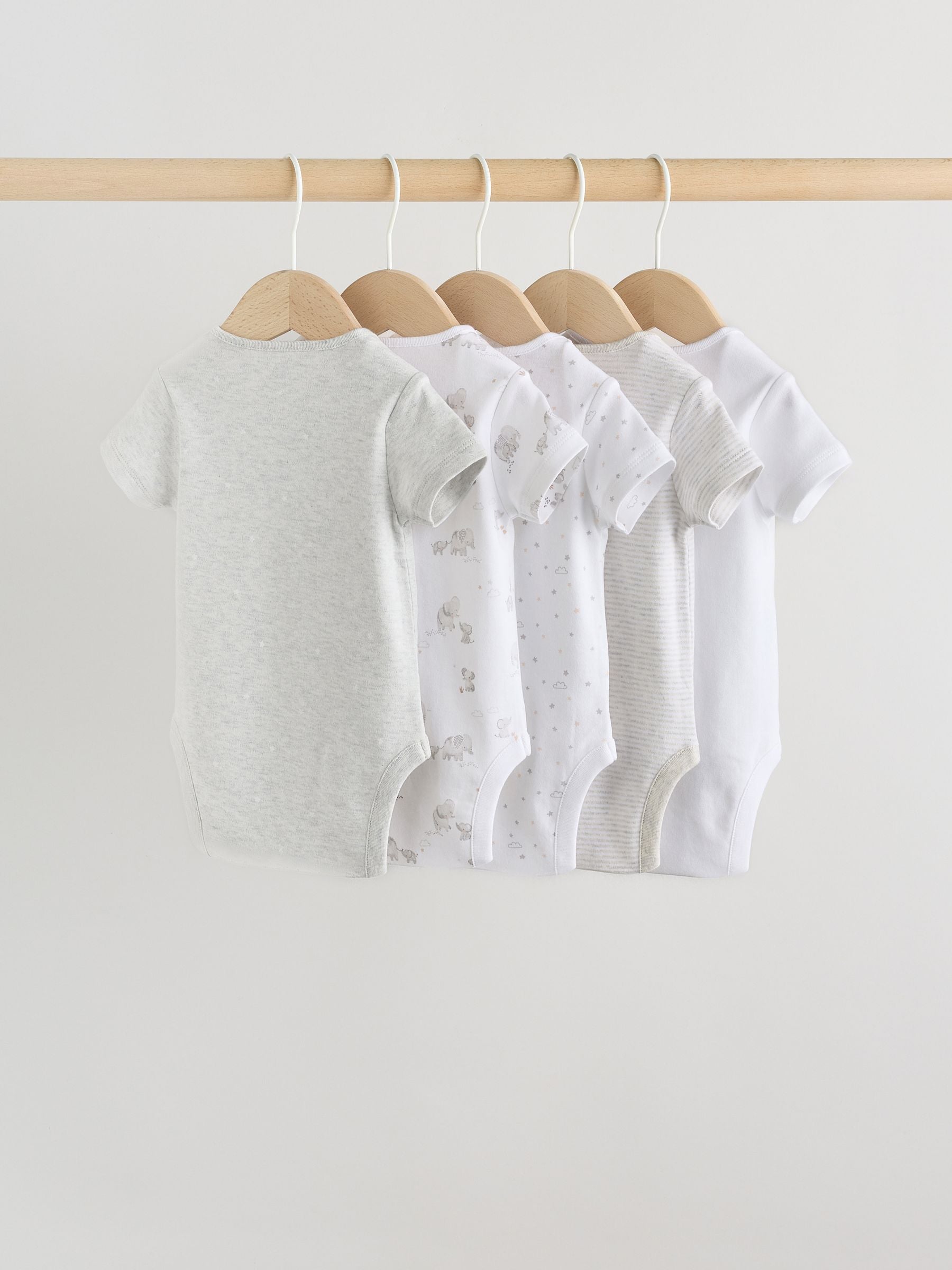 Grey Elephant Short Sleeve Baby Bodysuits 5 Pack image 2