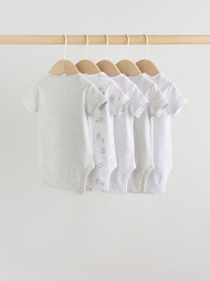 Grey Elephant Short Sleeve Baby Bodysuits 5 Pack image 2