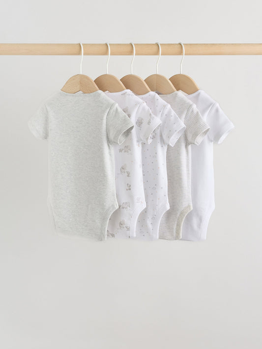 Grey Elephant Short Sleeve Baby Bodysuits 5 Pack image 2