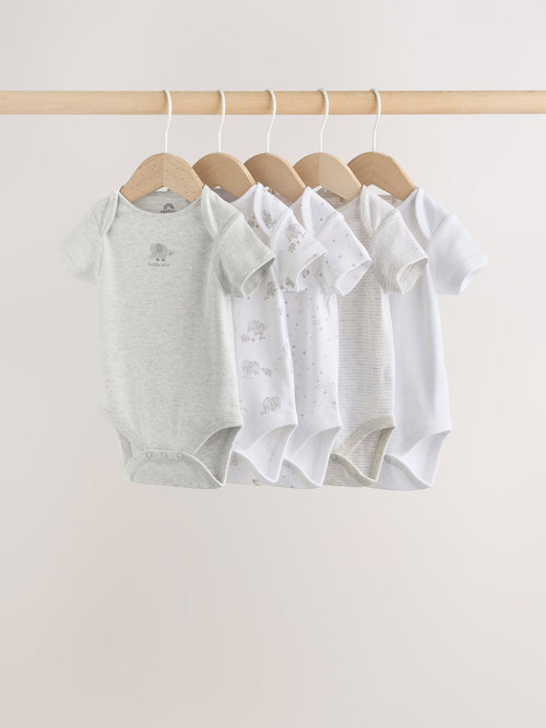 Grey Elephant Short Sleeve Baby Bodysuits 5 Pack image 1