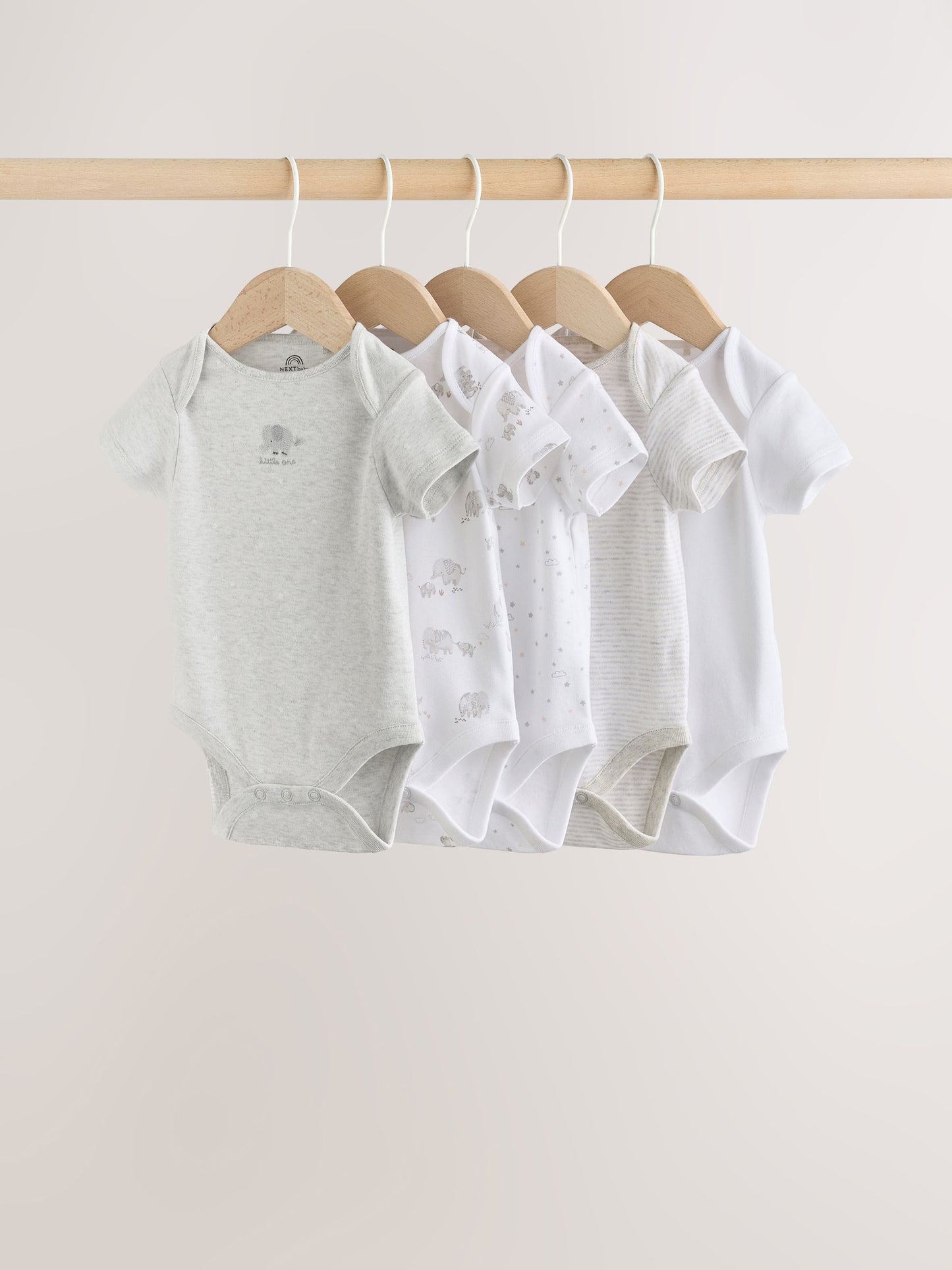 Grey Elephant Short Sleeve Baby Bodysuits 5 Pack image 1