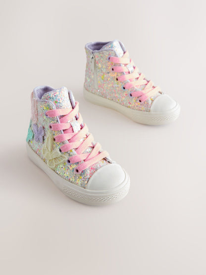 Multi Pastel Glitter Butterfly High Top Trainers image 2