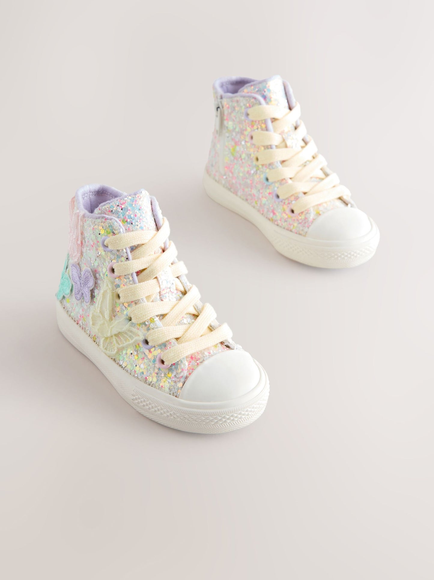 Multi Pastel Glitter Butterfly High Top Trainers image 3