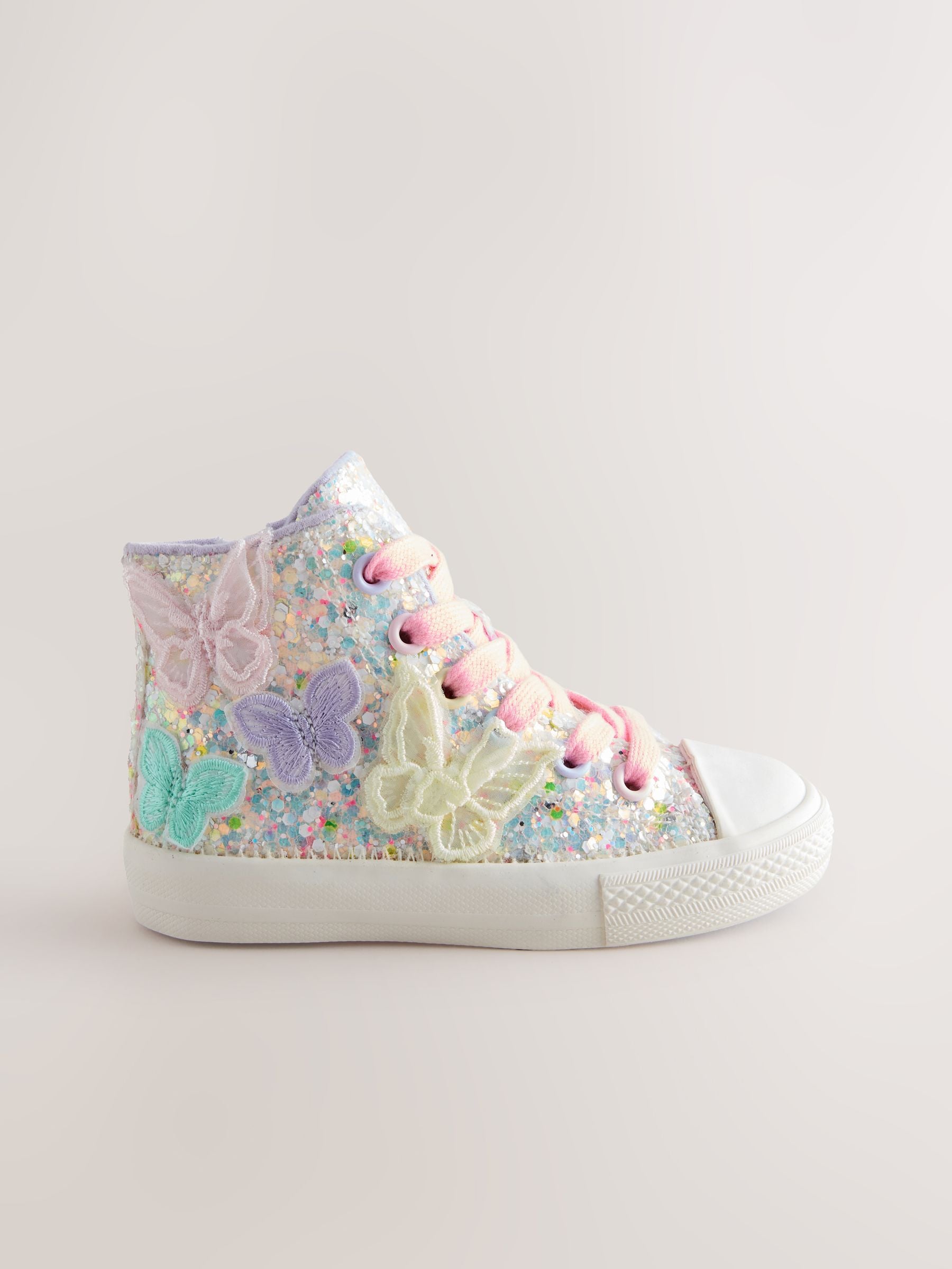 Multi Pastel Glitter Butterfly High Top Trainers image 4