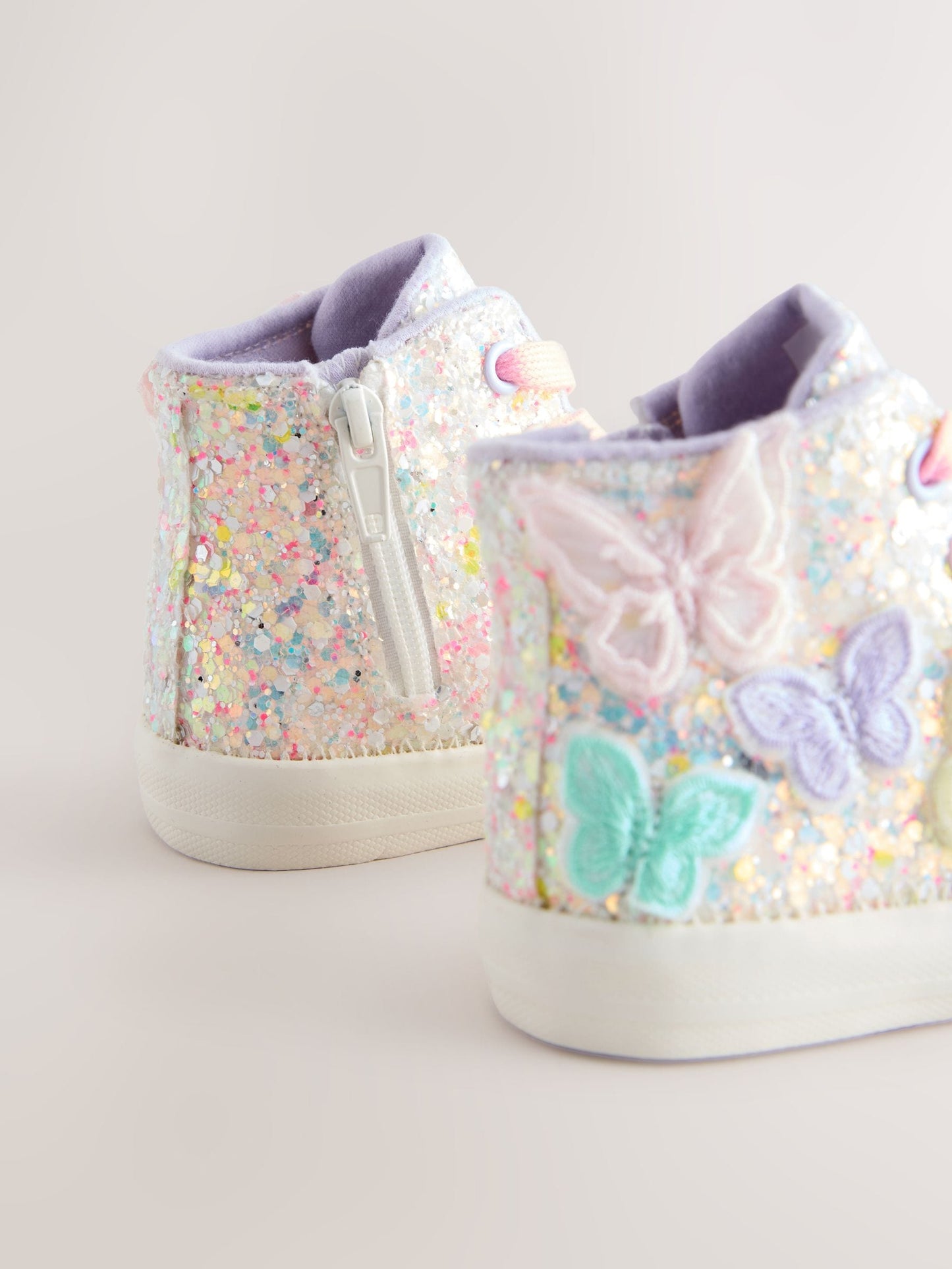 Multi Pastel Glitter Butterfly High Top Trainers image 5