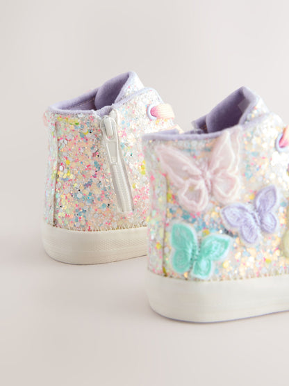 Multi Pastel Glitter Butterfly High Top Trainers image 5