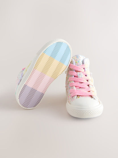 Multi Pastel Glitter Butterfly High Top Trainers image 6