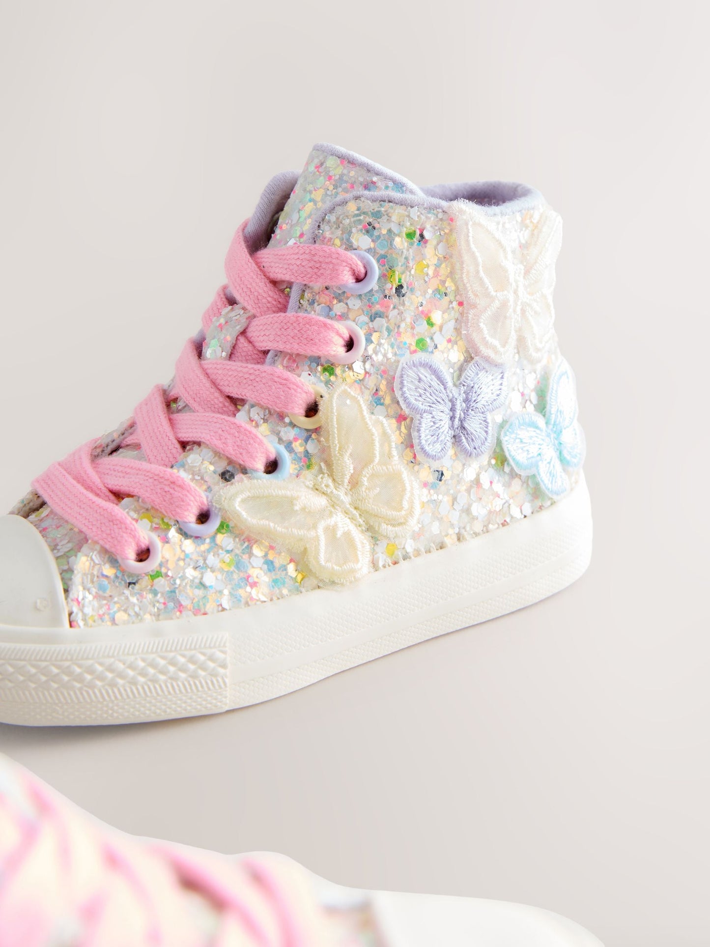 Multi Pastel Glitter Butterfly High Top Trainers image 7