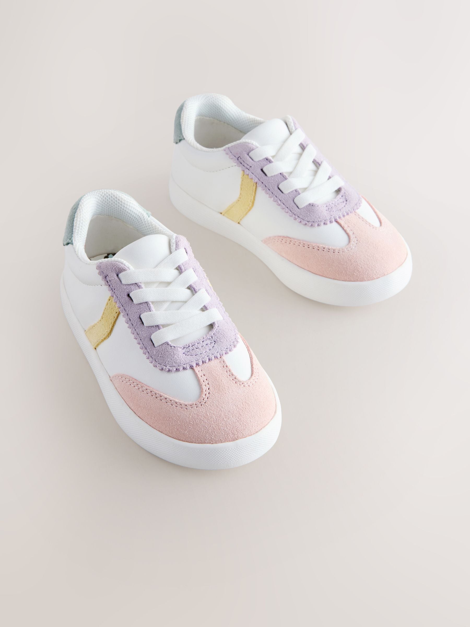 Multi Pastel Elastic Lace Retro Trainers image 1